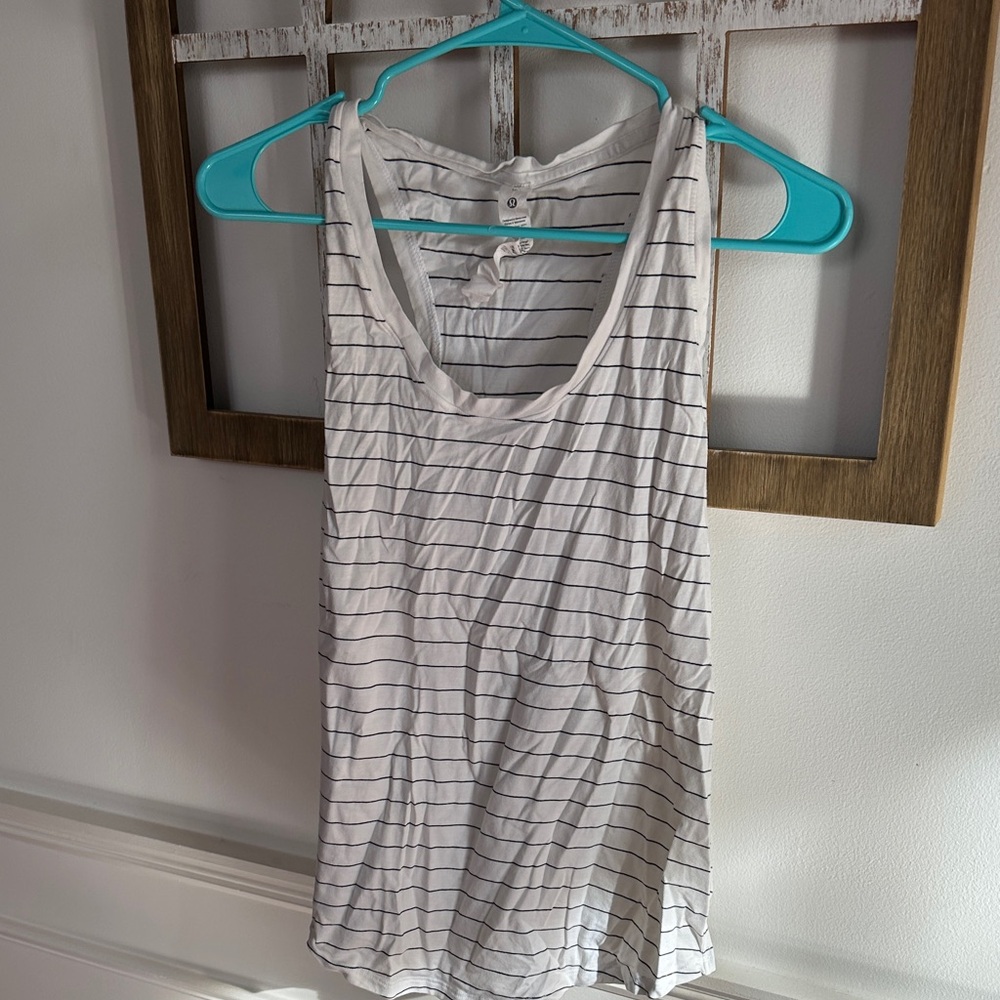 Lululemon Athletica White Striped Tank Top